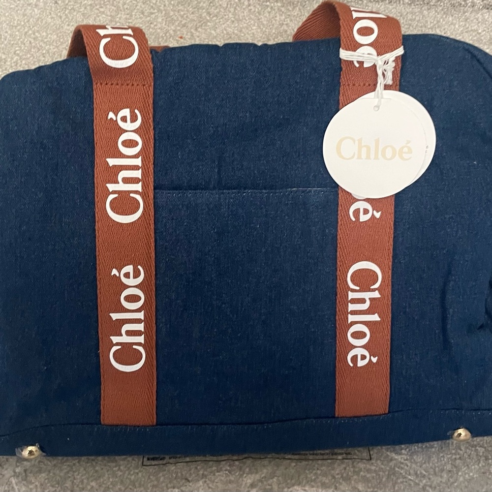 Chloé Denim Tote Bag with Brown Straps